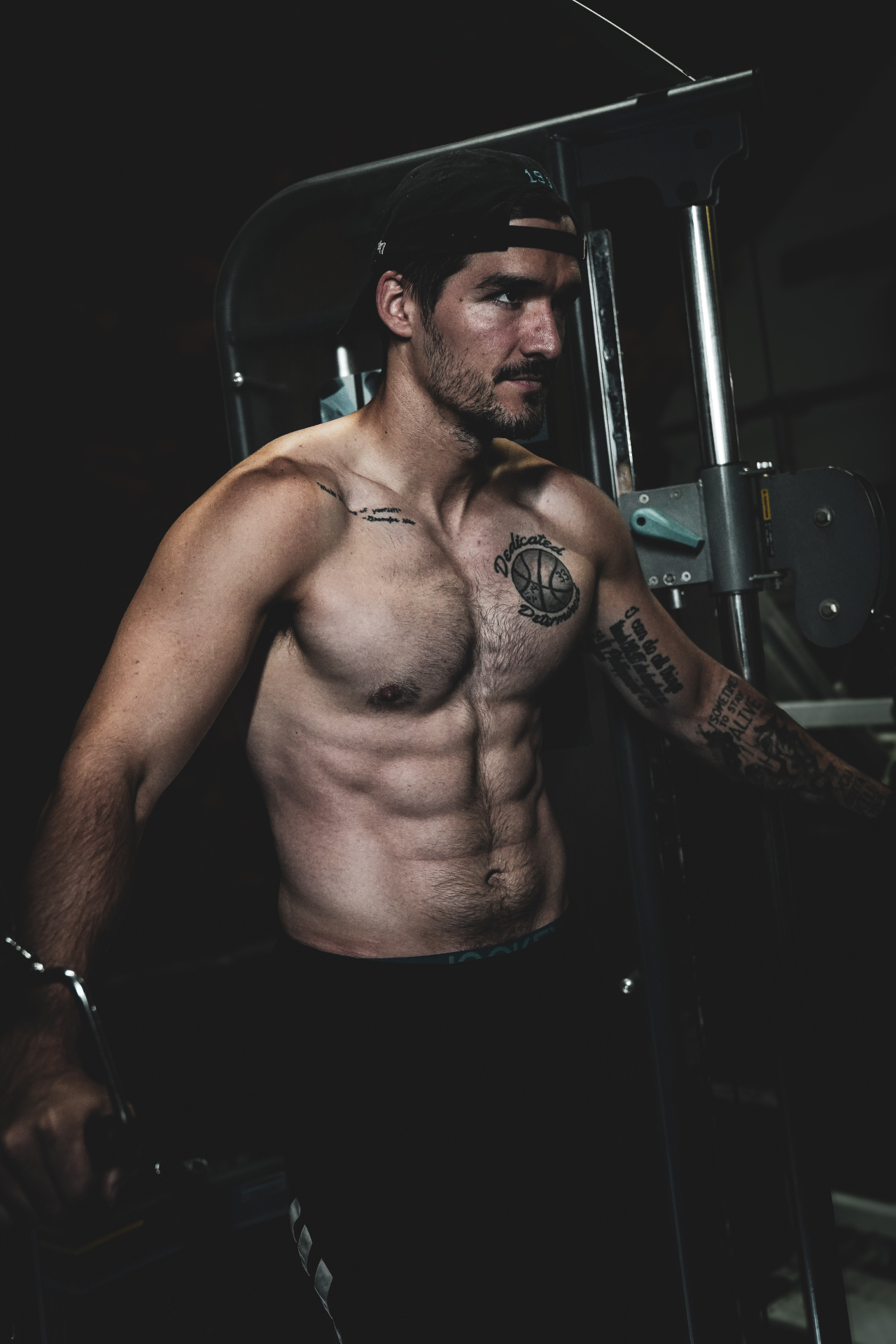 Seth McCoy training on a cable machine in the 6IX Center weight room in Columbus, Ohio